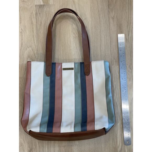 Frye and Co Multicolored Striped Tote Bag Handbag Vegan Faux Leather NWOT - Picture 5 of 9